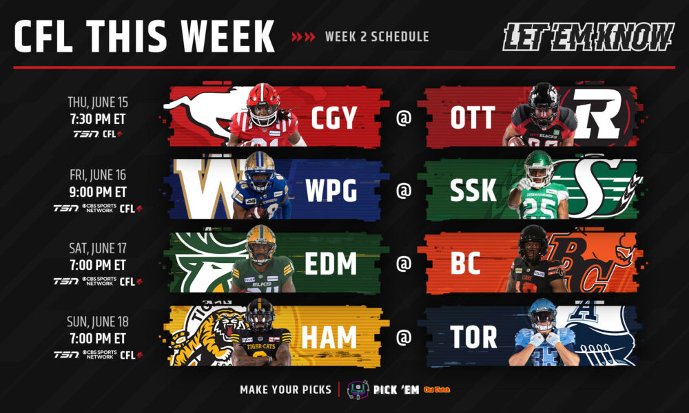 CFL Schedule Games On TV Today Calgary Stampeders Vs Ottawa REDBLACKS 