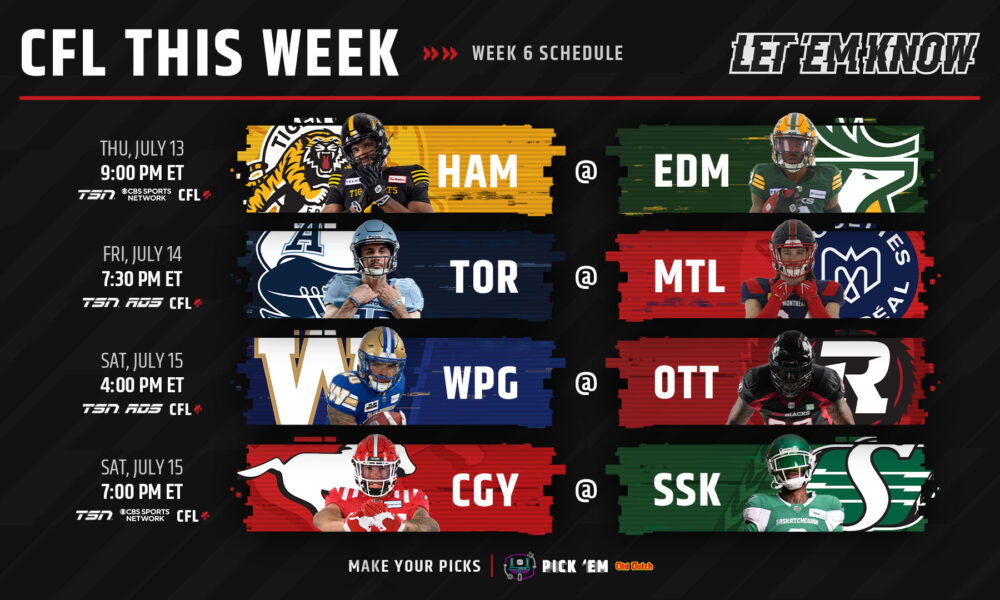 Who is playing in the CFL this week? Dates, times, TV channels and streams  to watch Week 1 games