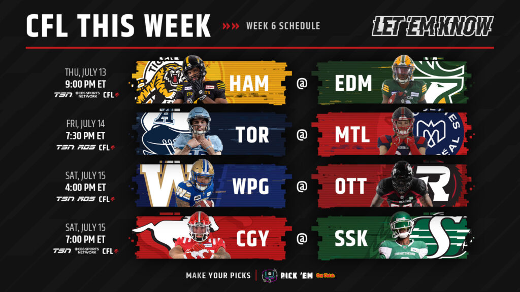 CFL Schedule Ottawa vs. Winnipeg, Calgary vs. Saskatchewan, Odds, CFL