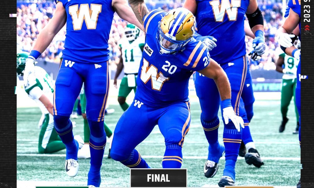 CFL Result: Winnipeg Blue Bombers Dominate Saskatchewan Roughriders 51-6