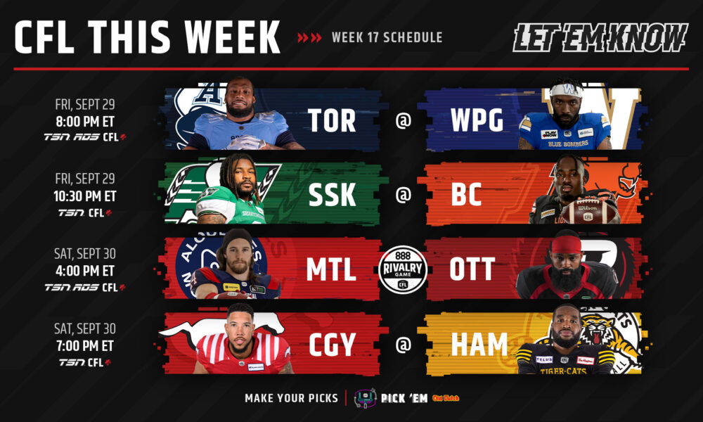 Free CFL Picks and Predictions (Week 17)