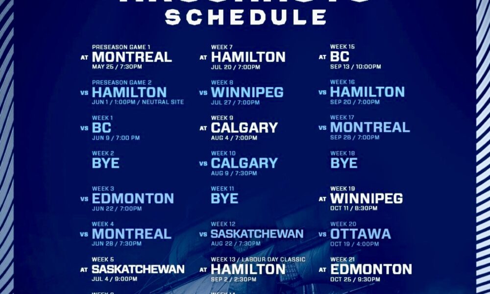 The Toronto Argonauts Unveil 2024 CFL Regular Season Schedule