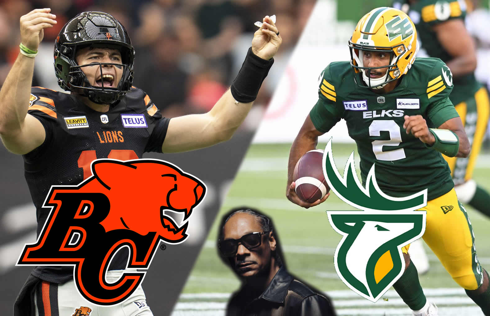 Nathan Rourke with BC Lions left Tre Ford with Edmonton Elks right courtesy of cflca - CFL News Hub