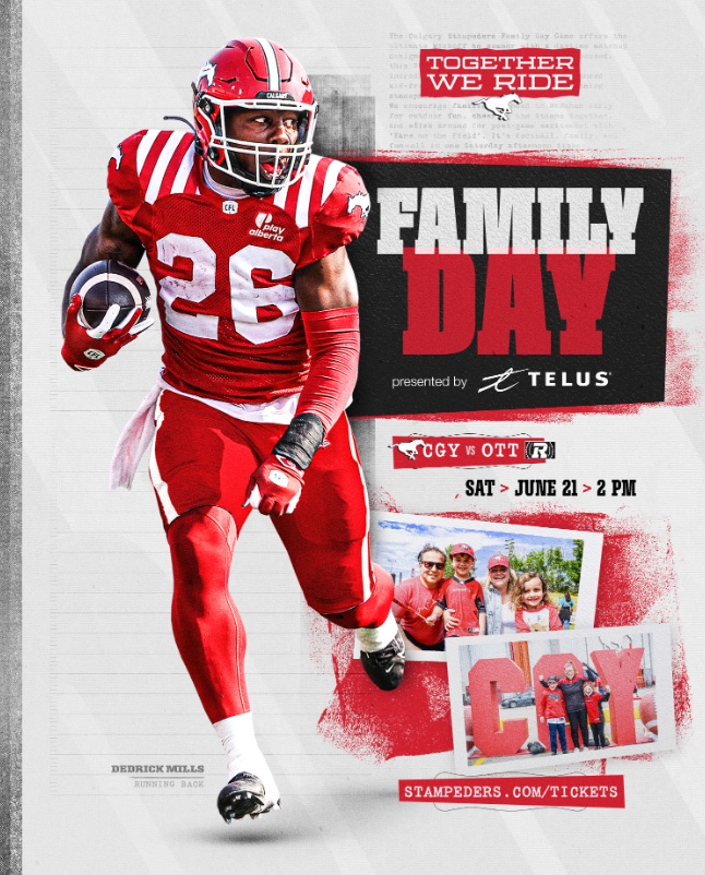 An advertisement for the week three matchup between the Calgary Stampeders and the Ottawa Redblacks.