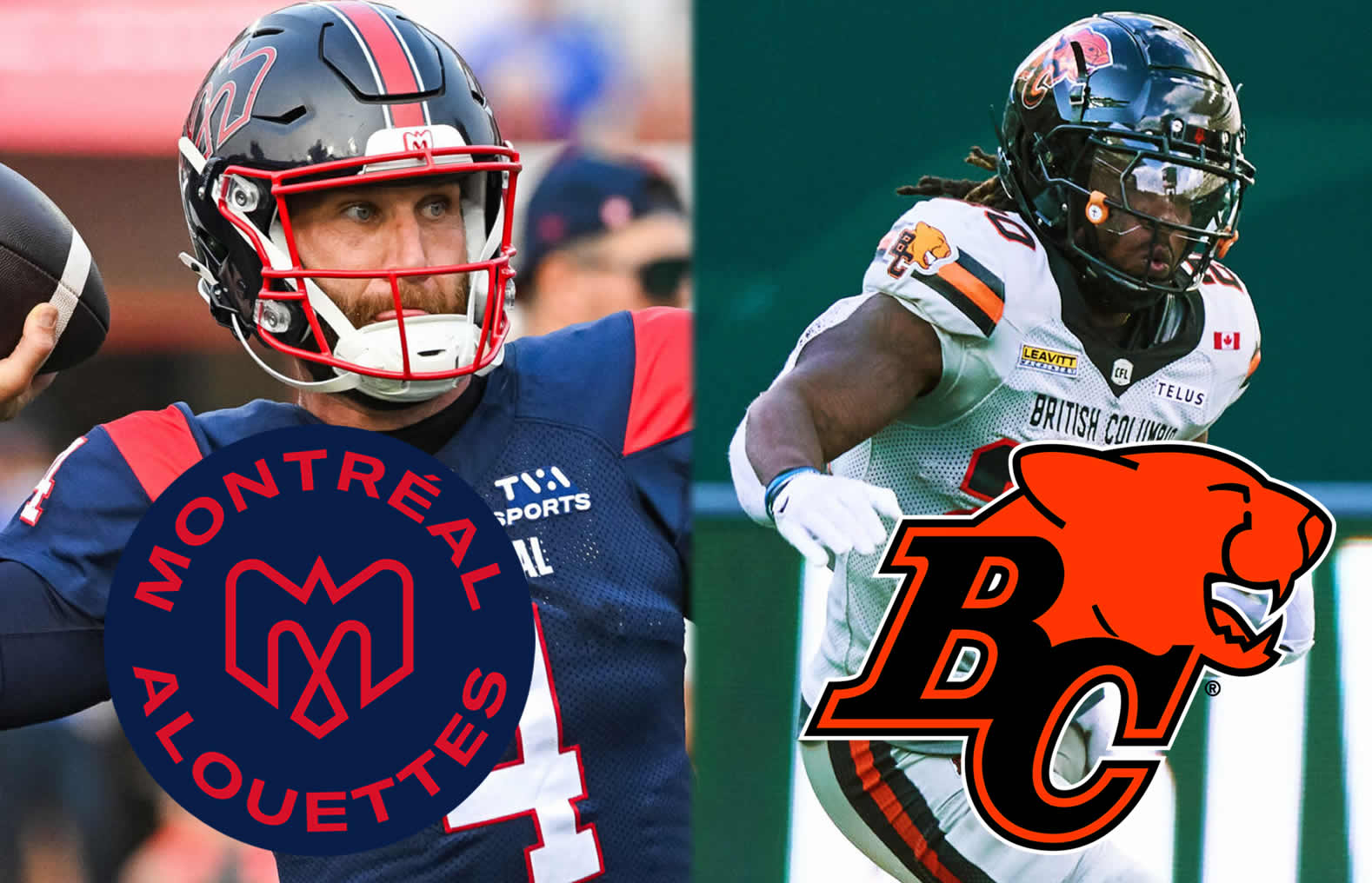 McLeod Bethel-Thompson with Montreal Alouettes left James Butler with BC Lions right photo courtesy of BC Lions - CFL News Hub