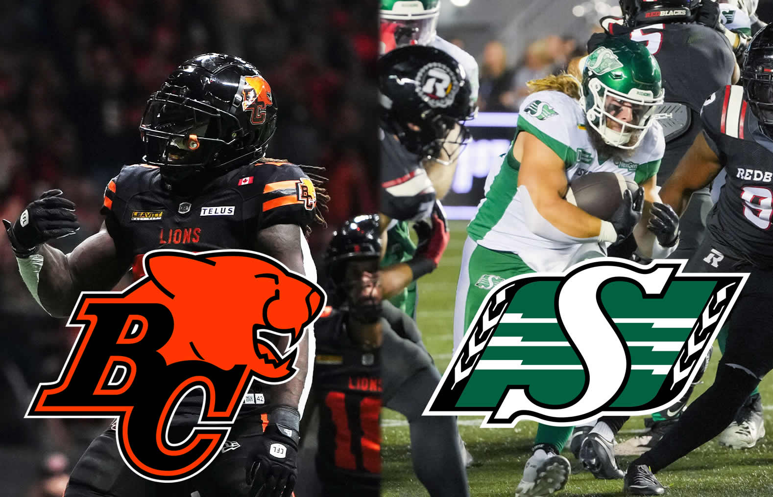 James Butler with BC left, AJ Ouellette with Saskatchewan right, photo courtesy of cfl.ca - CFL News Hub