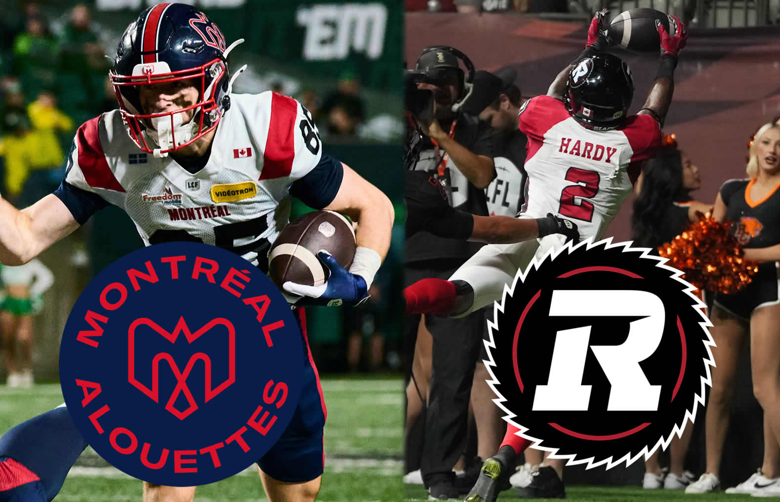 Tyler Snead with Montreal left Justin Hardy with Ottawa right photo courtesy of cflca - CFL News Hub