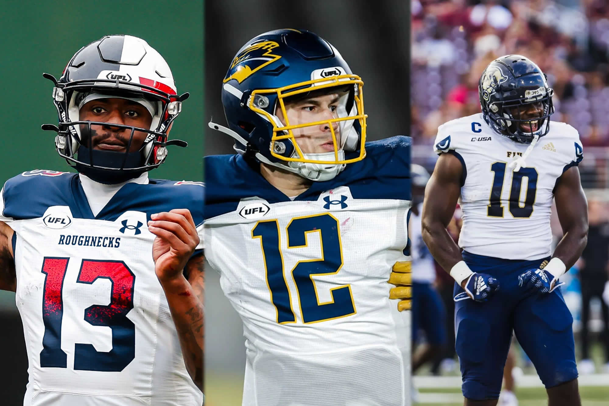 Anthony Brown with Houston by Christopher Garcia courtesy of UFL Dresser Winn with Memphis by Harrison Huntley UFL Donovan Manuel with FIU by Michael Berlfein FIU Athletics - CFL News Hub