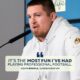 Athlete Adam Bighill speaking at a press conference; quote overlay reads: 'It’s the most fun I’ve had playing professional football.'