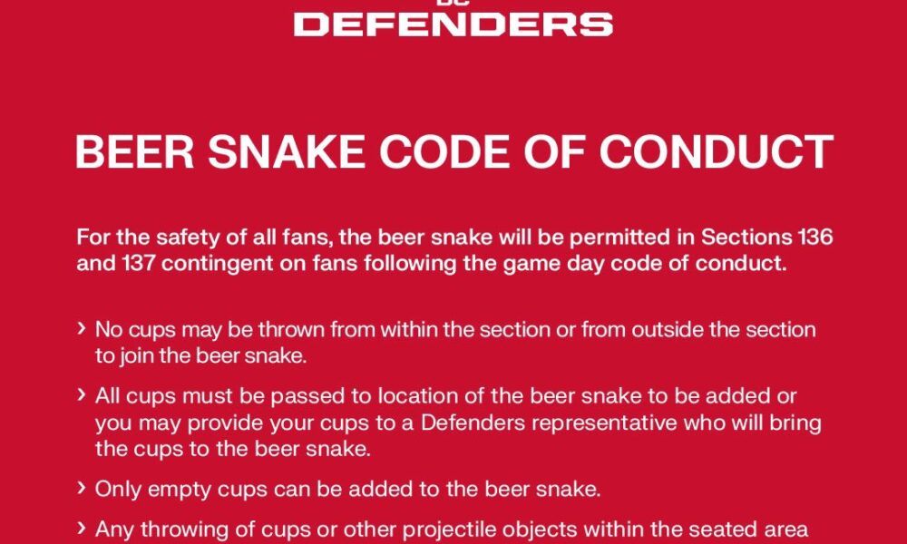 DC Defenders Beer Snake is Back, With Some Rules Fans Need To Follow