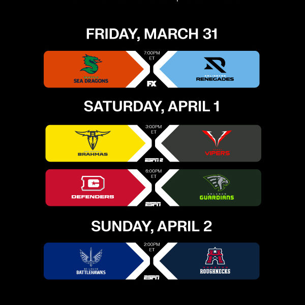 XFL Football Games on TV Today Sea Dragons vs. Renegades (Friday